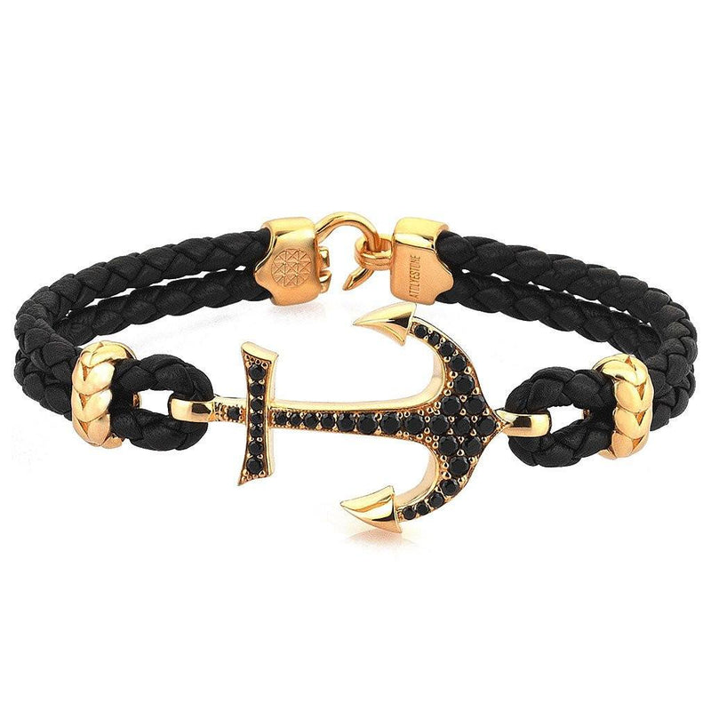 Atolyestone Bracelet - 18K YELLOW GOLD ANCHOR BLACK LEATHER