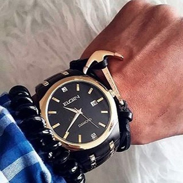 Virginstone Bracelet - Anchor Bracelet Black leather / Gold