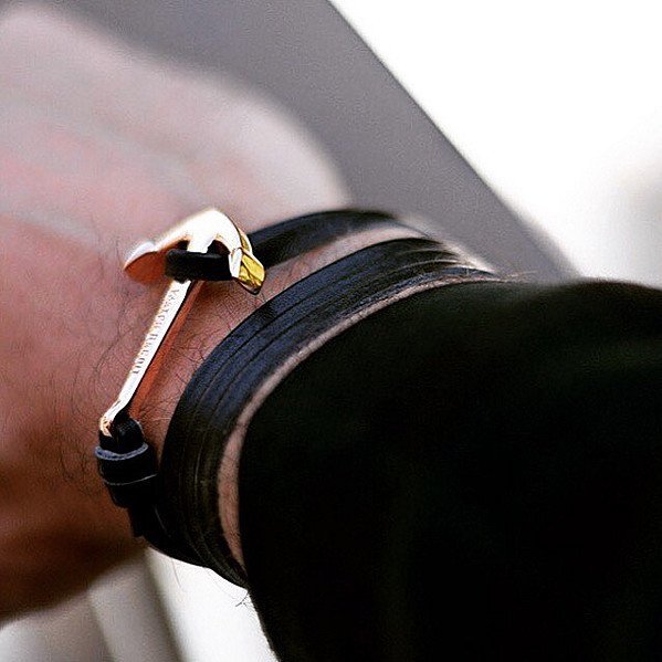 Virginstone Bracelet - Anchor Bracelet Black leather / Gold