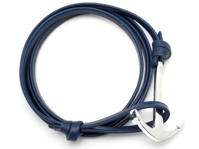 Virginstone Bracelet - Anchor Bracelet Navy Blue leather / Silver