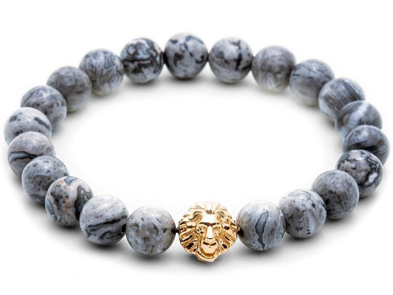 Atolyestone Bracelet - 18K YELLOW GOLD LION GREY JASPER