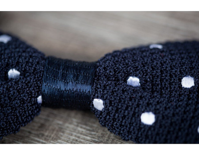 Bow Tie - Knit Bow Tie Navy Polka