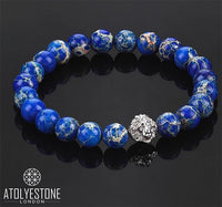 Bracelet - 18K WHITE GOLD LION BLUE JASPER