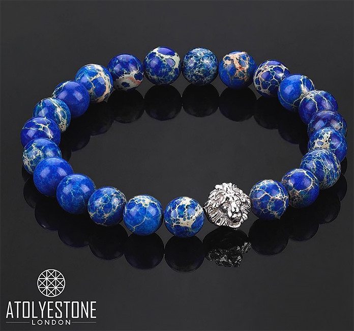 Bracelet - 18K WHITE GOLD LION BLUE JASPER