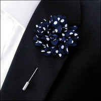 Lapel Pin - Lapel Flower Navy Polka